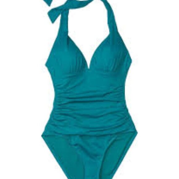 LAUREN RALPH LAUREN Halter One-Piece Emerald Slimming Fit Swimsuit Size 8 NWT - Picture 1 of 5